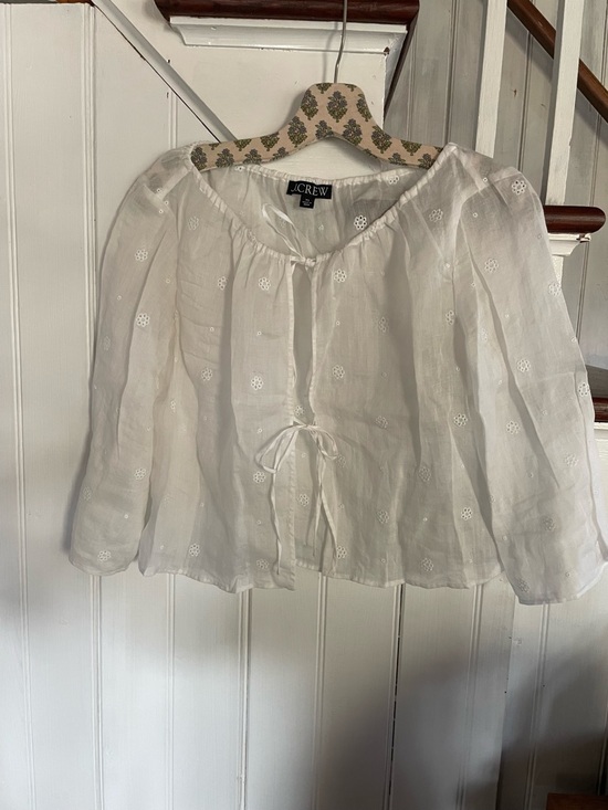 J. Crew Tops - J. Crew White Eyelet Tie-Front Peasant Blouse